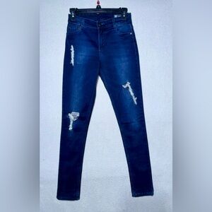 Jeans Skinny Blue Distressed Size 9 High Waist West Deluxe 100% Cotton